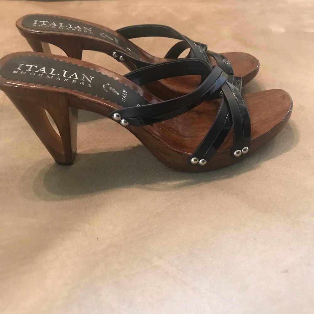 Italian Shoemakers Black/brown heel slip on sandal